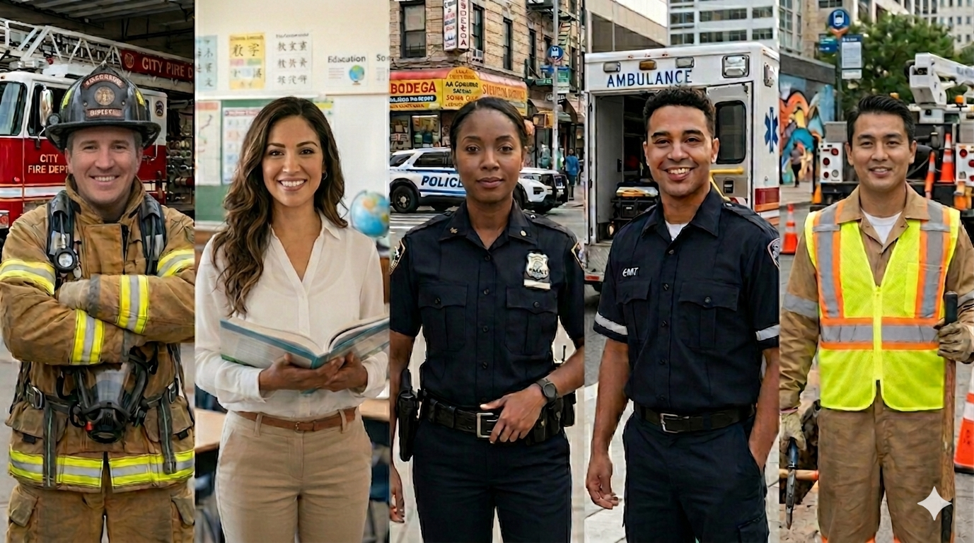 Firefighters, teachers, police officers, EMTs, and city workers — the public employees VestingView is built for