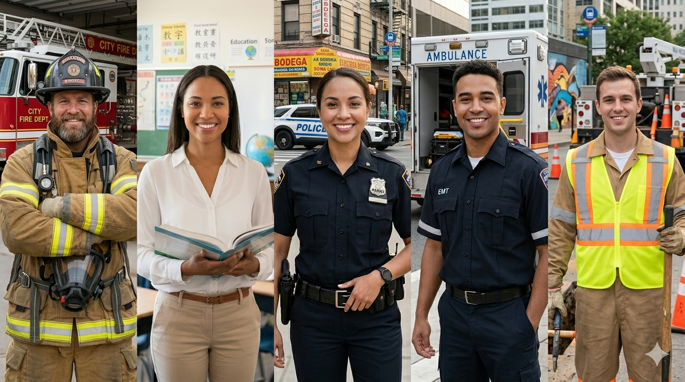 Firefighters, teachers, police officers, EMTs, and city workers — the public employees VestingView is built for